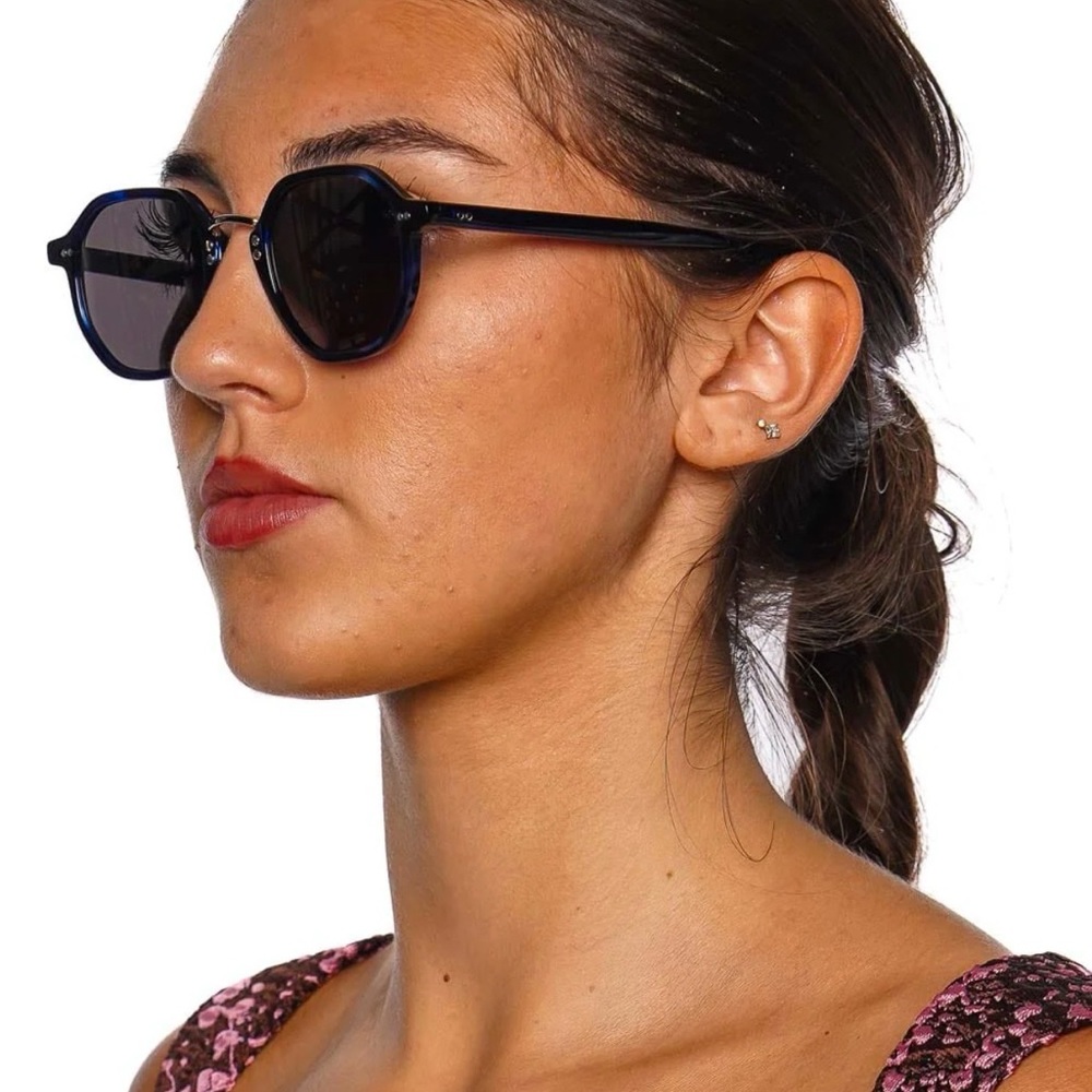 KREWE Blue Hexagonal Sunglasses with Dark Lenses